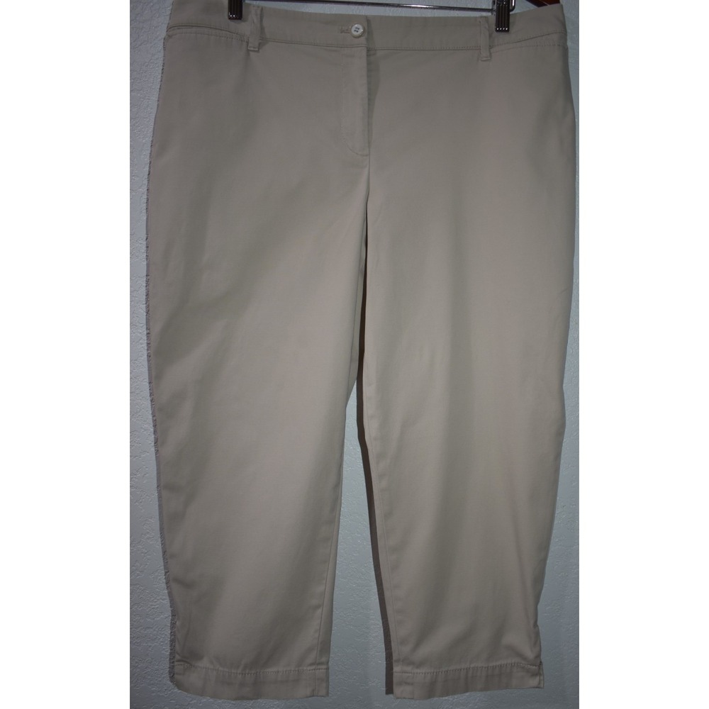 Talbots Petite 14P Perfect Crop Pant Khaki Capri Stretch Cotton Comfy Pockets